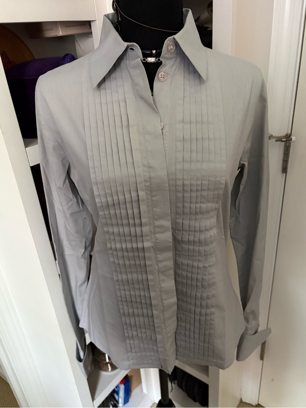 NWOT Top Shop Divided Dove Gray Tuxedo Style Button Up Shirt with cuffed sleeves